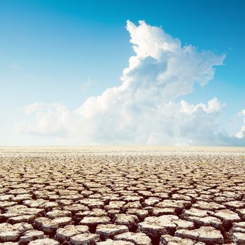 global warming. hot weather in desert under clouds