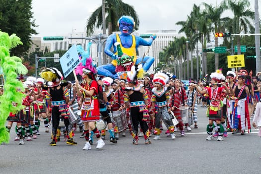 Costumed revelers march with floats in the annual Dream Parade on October 19, 2013, in Taipei, Taiwan.