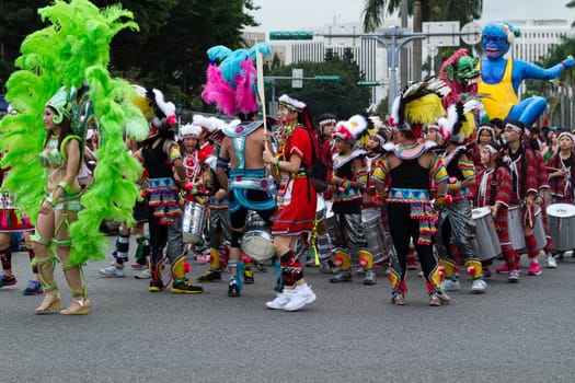 Costumed revelers march with floats in the annual Dream Parade on October 19, 2013, in Taipei, Taiwan.