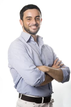 Caucasian Young Man with Arms Folded Isolated on White Background