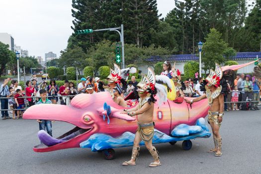 Costumed revelers march with floats in the annual Dream Parade on October 19, 2013, in Taipei, Taiwan.