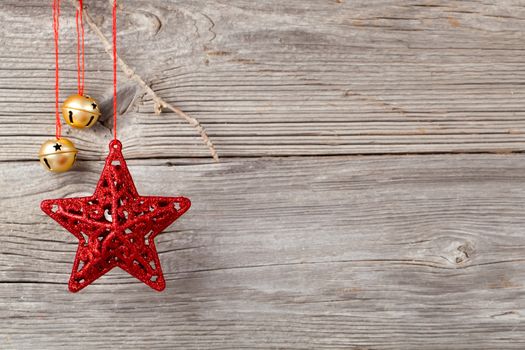 Christmas decoration on wood background, with free space for your text