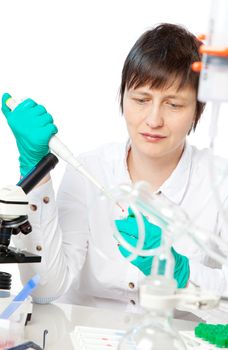 Scientist works in biological or medical laboratory