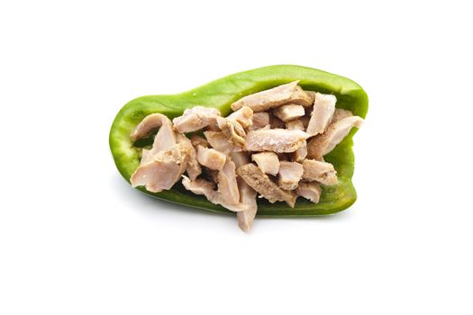 Fresh Green Capsicum Filled with Sliced Chicken Meat