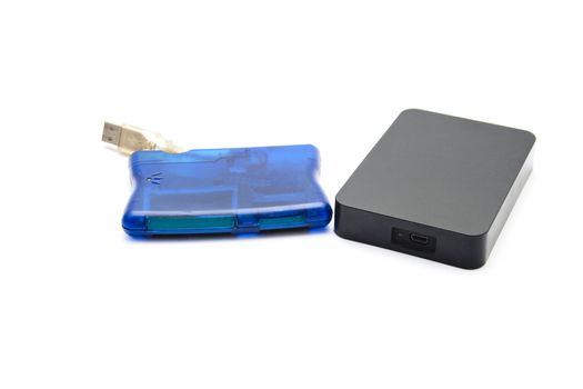 Blue Card Reader with External Hard Drive Disk