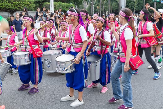 Costumed revelers march with floats in the annual Dream Parade on October 19, 2013, in Taipei, Taiwan.