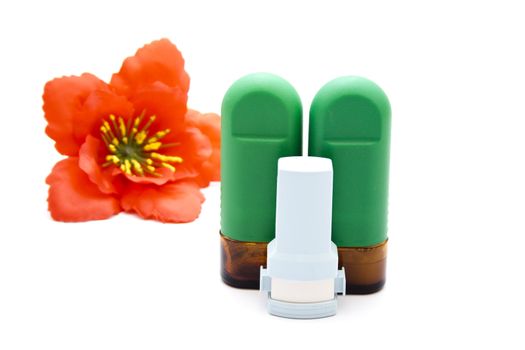 Asthma Inhaler with Nasal Spray  on white background