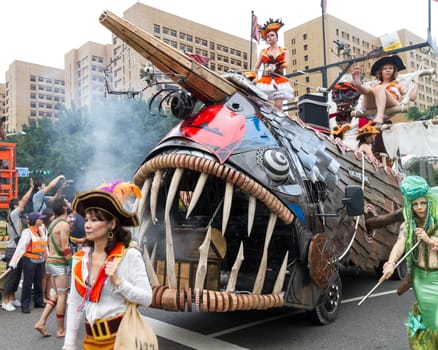 Costumed revelers march with floats in the annual Dream Parade on October 19, 2013, in Taipei, Taiwan.