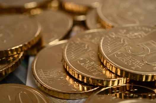 Macro euro coins piled isolated