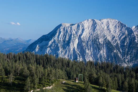 The big mountain covered by the snow