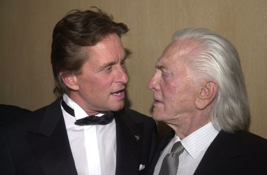 Michael Douglas and Kirk Douglas at the Simon Wiesenthal Center Museum of Tolerance 2001 National Tribute Dinner, Beverly Hilton Hotel, Beverly Hills, 06-25-01