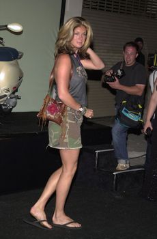 Rachel Hunter at the Vespa Fashion Extravaganza where Piaggio USA introduces fashion accessories for the return of the classic Italian motor scooter, Hollywood Blvd, 06-24-01