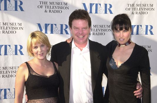 Renee O'Connor, Robert Tapert, Lucy Lawless at trhe viewing party for the final episode of "Xena: Warrior Princess," Museum of Television and Radio, Beverly Hills, 06-19-01