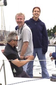 JESSICA ALBA and JAMES CAMERON at the celebrity sail for the Planetary Coral Reef Foundation, Marina Del Ray , 06-20-01 at the celebrity sail for the Planetary Coral Reef Foundation, Marina Del Ray, 06-02-01