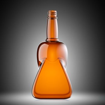 Red glass bottle for whisky or brandy on gradient grey 