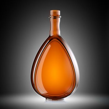 Red glass bottle for wine or brandy over gradient bacgkround