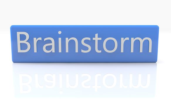 3d render blue box with text Brainstorm on it on white background with reflection