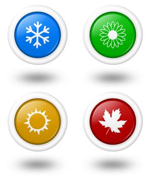 Seasons Rounded Colorful Icon Series with Shadow Illustration on White Background