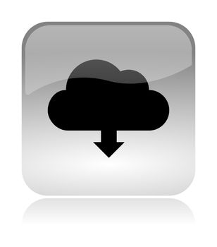 Cloud Computing Data Download Concept Rounded Square Icon with Reflection Illustration Isolated on White Background