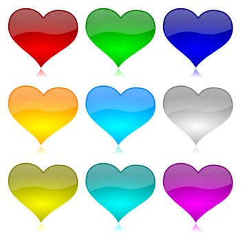Heart Colorful Icon Series with Reflection Illustration Isolated on White Background