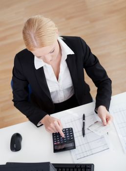 Cheerful accountant businesswoman working in the office