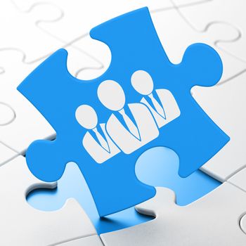 Law concept: Business People on Blue puzzle pieces background, 3d render