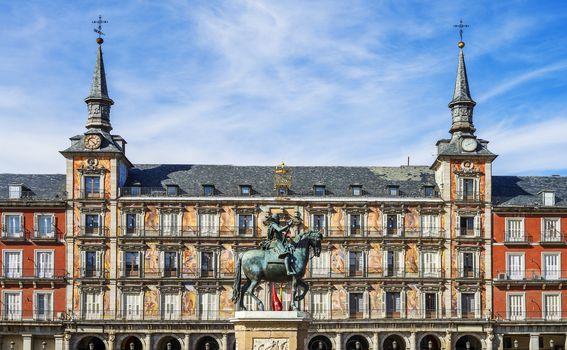 View of Statue of King Philips III, Plaza Mayor, Madrid, Spain