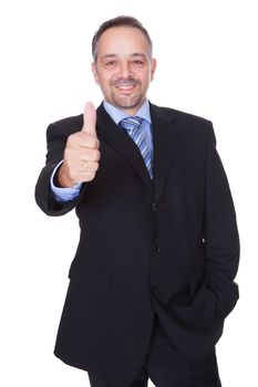 Happy Businessman With Thumbs Up Isolated On White Background