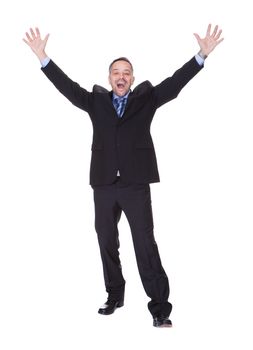 Happy Businessman Celebrating Success On White Background