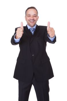 Happy Businessman With Thumbs Up Isolated On White Background