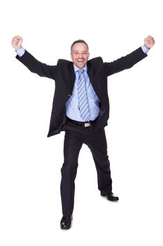 Happy Businessman Celebrating Success On White Background