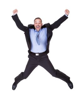 Businessman Jumping In Joy On White Background
