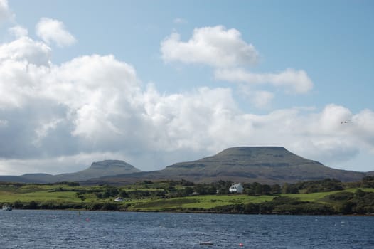 Mcleods Tables two flat topped hills on Skye viewed from Dunvegan