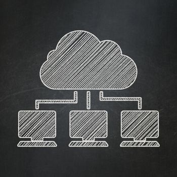 Cloud technology concept: Cloud Network icon on Black chalkboard background, 3d render