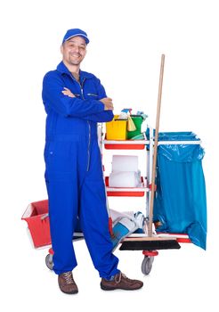 Portrait Of Smiling Cleaner Isolated On White Background