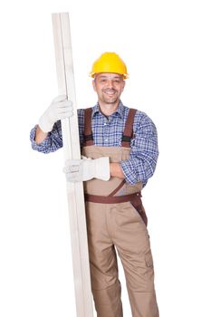 Portrait Of A Construction Worker Isolated On White Background