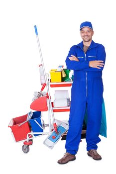 Portrait Of Smiling Cleaner Isolated On White Background