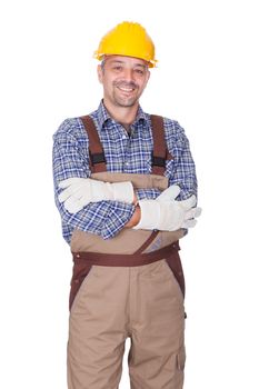 Portrait Of Happy Technician Isolated On White Background