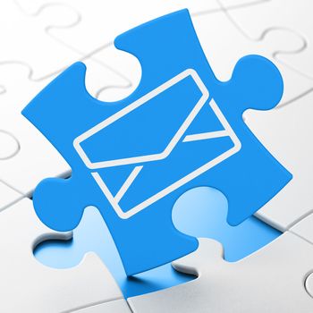 Finance concept: Email on Blue puzzle pieces background, 3d render