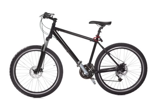 Studio shot of black mountain bike isolated on white