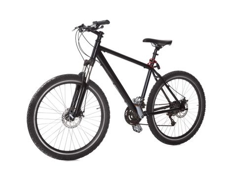 Studio shot of black mountain bike isolated on white