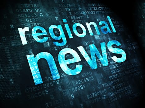 News concept: pixelated words Regional News on digital background, 3d render