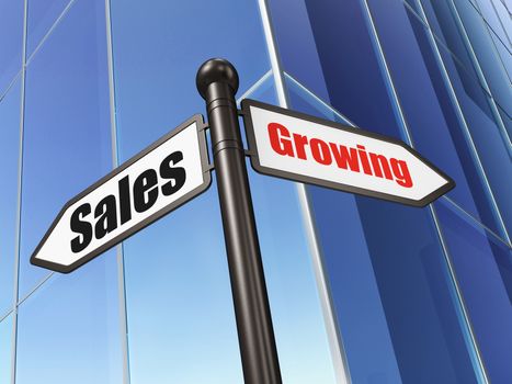 Business concept: sign Growing Sales on Building background, 3d render