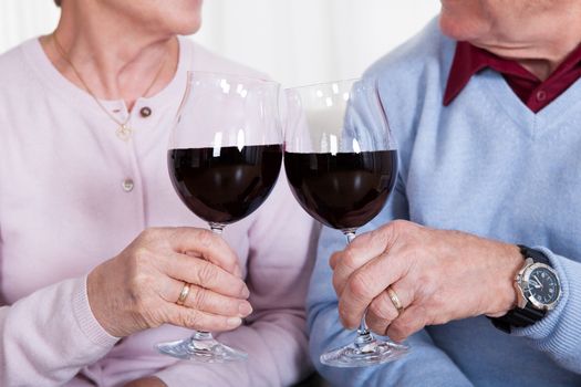 Senior Couple Toasting Glass Of Wine; Indoor