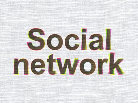 Social media concept: CMYK Social Network on linen fabric texture background, 3d render