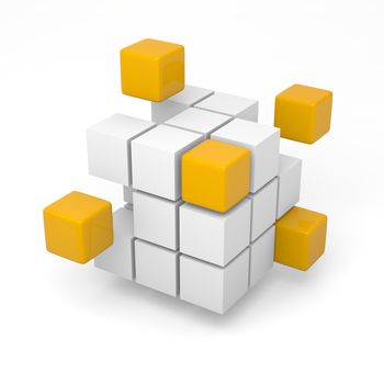 Combining orange cubes teamwork project concept 3d illustration