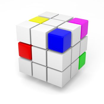 Combining color cubes teamwork project concept 3d illustration