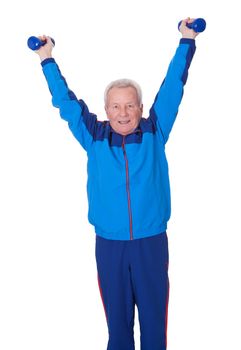 Portrait Of A Senior Man Exercising On White Background