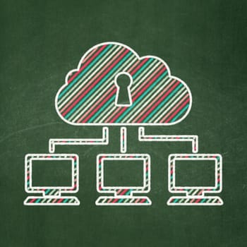Protection concept: Cloud Network icon on Green chalkboard background, 3d render