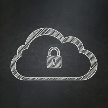 Cloud technology concept: Cloud With Padlock icon on Black chalkboard background, 3d render